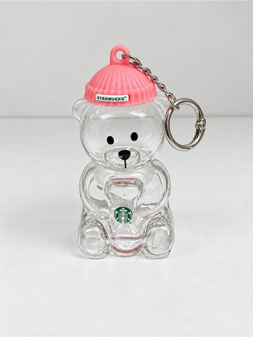 Starbucks Clear Bear Keychain with Pink Beanie